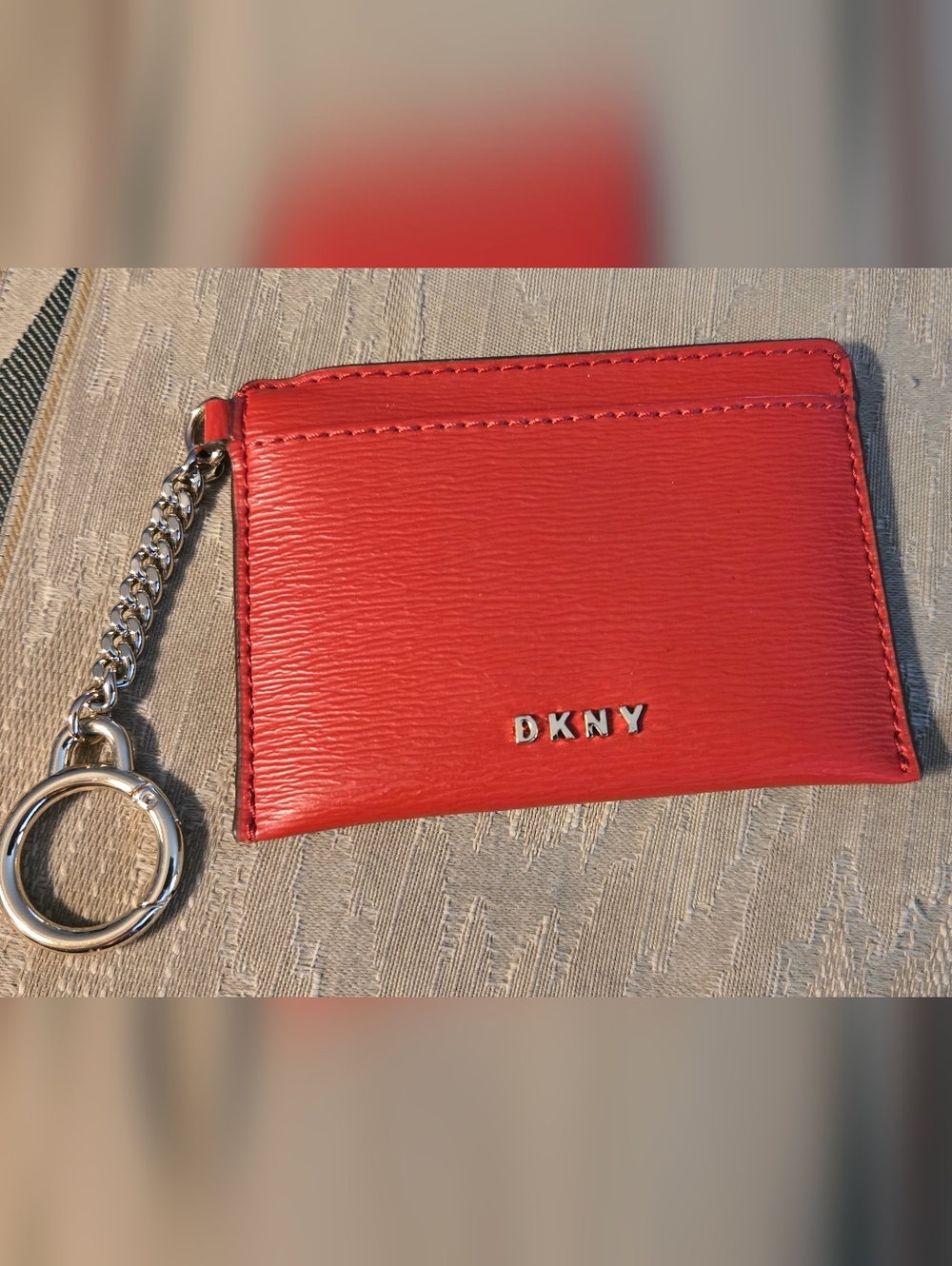 New DKNY Red Textured Card Holder Keychain
